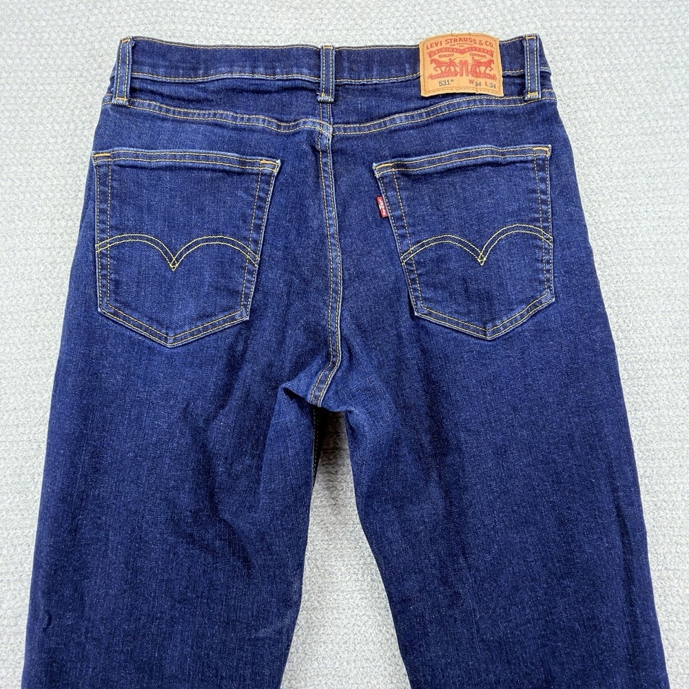 Levis 531 Jeans Men's 34x34 Blue Athletic Slim Stretch Denim Dark Wash Mid Rise - Picture 4 of 12